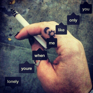 cigarette, hand, lonely, pale, quote, quotes, sad, smoke, tattoo
