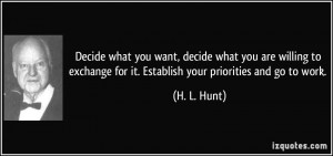 ... for it. Establish your priorities and go to work. - H. L. Hunt