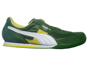 suede trainers colourway green white yellow green mesh and suede upper