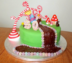 Willy wonka cake complete with chocolate river, candy cane tree and ...