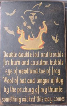 sign: a witch, her cauldron and her bats combined with a quote ...