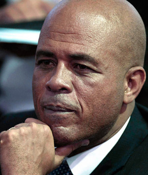 Haiti's President Michel Martelly gestures during at bilateral meeting ...