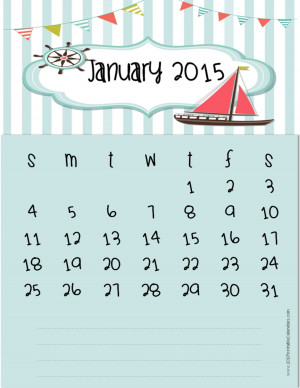 Cute Printable January 2015 Calendar