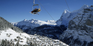 on Swiss Ski Holidays - Chair-lift in Wengen, with Eiger in background ...