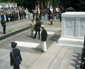 President Ronald Reagan laysa wreath at the Tomb of the Unknowns