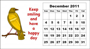 ... Free Monthly Calendar 2011 December with cute cartoon bird animal