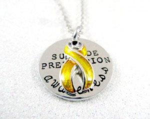Suicide Prevention Awareness Necklace - Yellow Awareness Ribbon - Hand ...