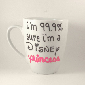 DISNEY PRINCESS Coffee Cup Quote Mugs Hand Painted tea mug pink girl $ ...