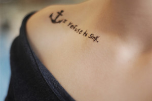 Collar Bone Tattoo with Quotation and Anchor