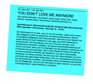 YOU DON’T LOVE ME ANYMORE: MARCH 26 - MAY 22,2011 @ Westfälischer ...