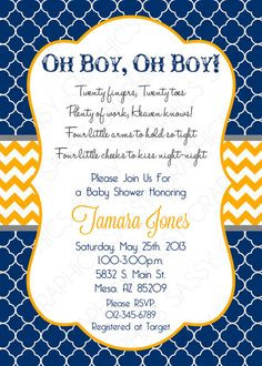 Twin Boy Baby Shower Invitation, Baby Shower invitation, chevron ...