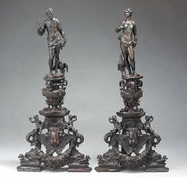 PAIR OF ITALIAN RENAISSANCE STYLE BRONZE ANDIRONS