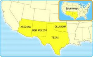 Map of South West Region of United States