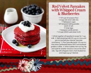red velvet pancakes with whipped cream