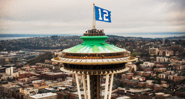 12th man flag on the Space Needle