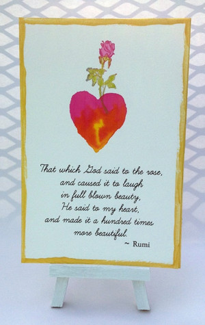 Printed Rumi quote with illustrated heart & rose