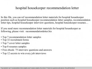 Hospital housekeeper recommendation letter