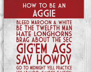 Texas A&M Art Print, Aggie Quote Po ster Sign, Aggie Football Decor ...