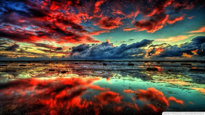 Water Landscapes Nature Sun Red Clouds Reflection Fantasy Art ...