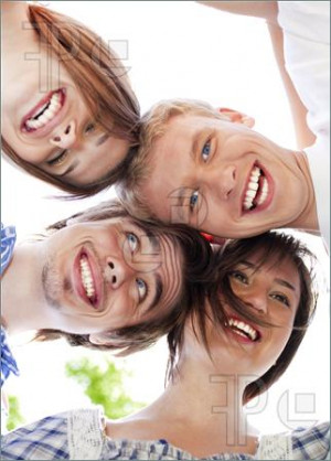 Picture of Circle of happy friends with their heads together