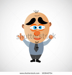 Funny vector cartoon businessman. Big bald head and cute eyebrows. On ...