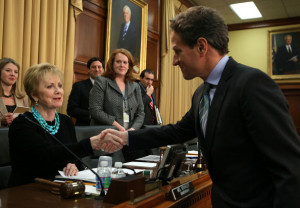 Kay Granger U S Secretary of the Treasury Timothy Geithner R greets