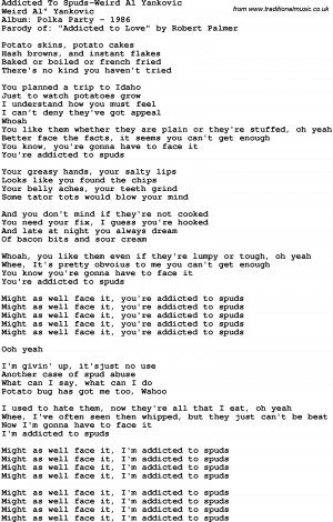 ... To Spuds-Weird Al Yankovic lyrics as PDF file (For printing etc