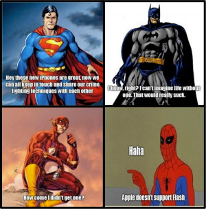 Superman, Batman and Spiderman on iPhones