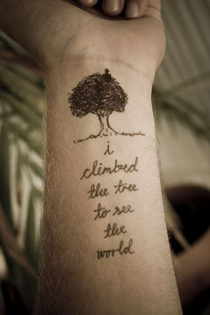 Tree Tattoo With Life Words Like A Metaphor Implying Struggles Of Life