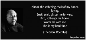 shook the softening chalk of my bones, Saying, Snail, snail, glister ...