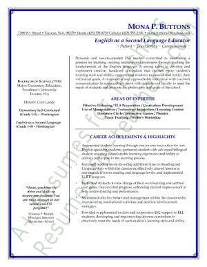 ESL Teacher Sample Resume - Page 1