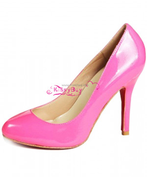 Patent Leather Pointed Toe Red Sole Stiletto Fuchsia High Heel Shoes