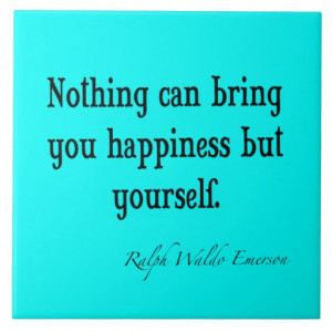 Vintage Emerson Happiness Quote Neon Blue Teal Tile