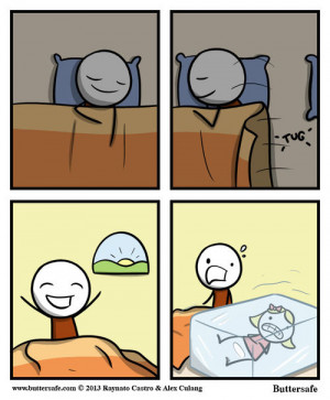 comic buttersafe couples sharing freezing cold bed sleep joy