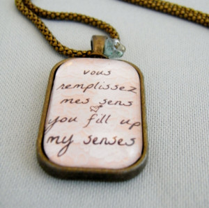 French quote pendant, Annie's Song, French-English translation 