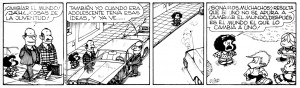 Mafalda comic strip with English translation on youthful idealism