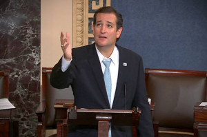 Ted Cruz speaks on the Senate floor on Capitol Hill in Washington ...