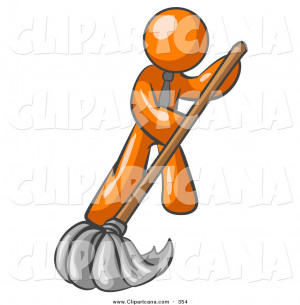 clip-art-of-a-shiny-orange-man-wearing-a-tie-using-a-mop-while-mopping ...