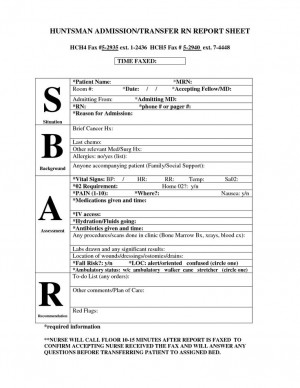 med surg nursing assessment | Huntsman SBAR Report Sheet