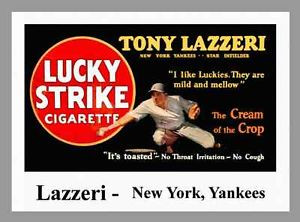 TONY LAZZERI LUCKY STRIKE CIGARETTE AD ON 8 5 x 11 REAL CANVAS