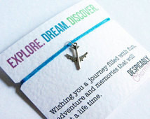 ... Bracelet Wish with Antiqued Silver Plane Charm - Perfect BFF Gift or