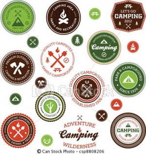 Camping labels - Set of retro camping and outdoor ...: Badges, Camping ...