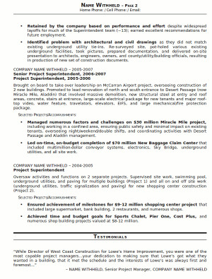 Resume Sample 20 – Construction Superintendent resume