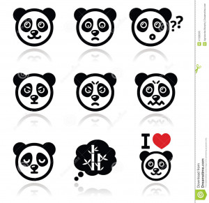 Vector icons set of cute panda character expressing anger, happiness.
