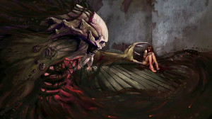 ... demon skull skeleton macabre gothic women girl mood scared wallpaper