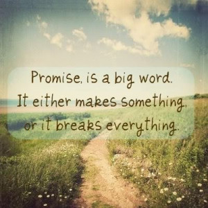 Promise is a big word. It either makes something, or it breaks ...