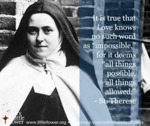 ... all things possible, all things allowed.” – St. Therese of Lisieux