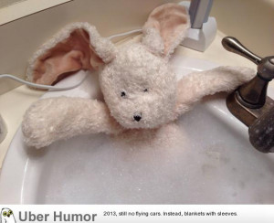 ... give her stuffed bunny a bath. She’s at her mom’s so I sent her