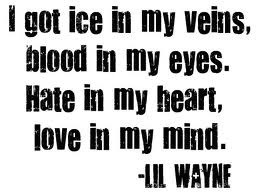 got ice in my veins, blood in my eyes, hate in my heart, love in my ...