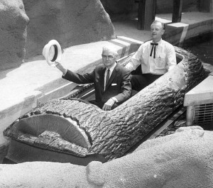 Walter Knott and Bud Hurlbut on the Timber Mountain Log Ride